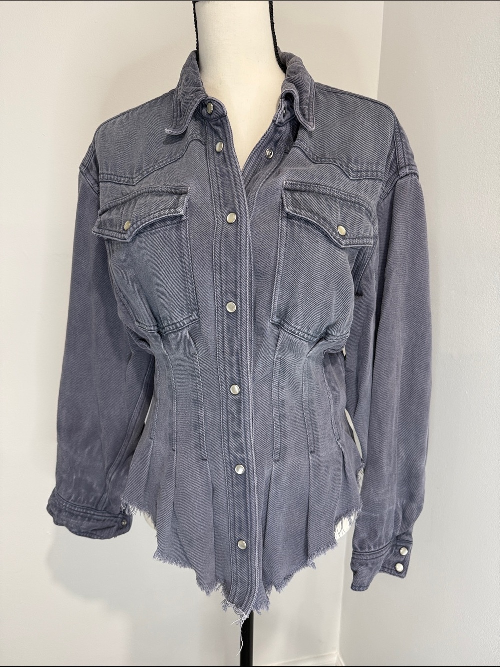 Isabel Marant Washed Blue Gray Cinched Jean Shirt
